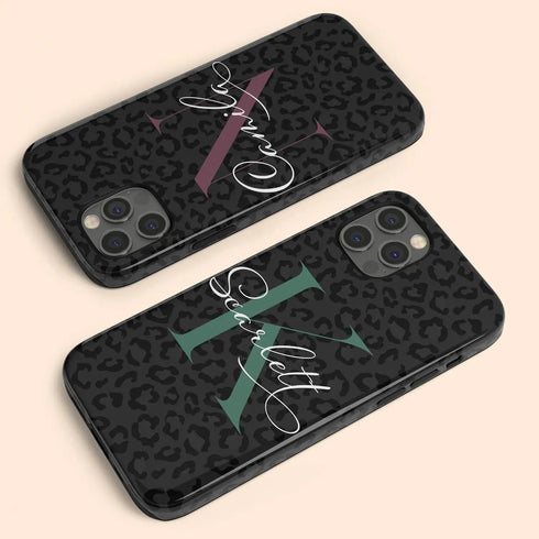 Monogram Personalized Dark Leopard iPhone Case